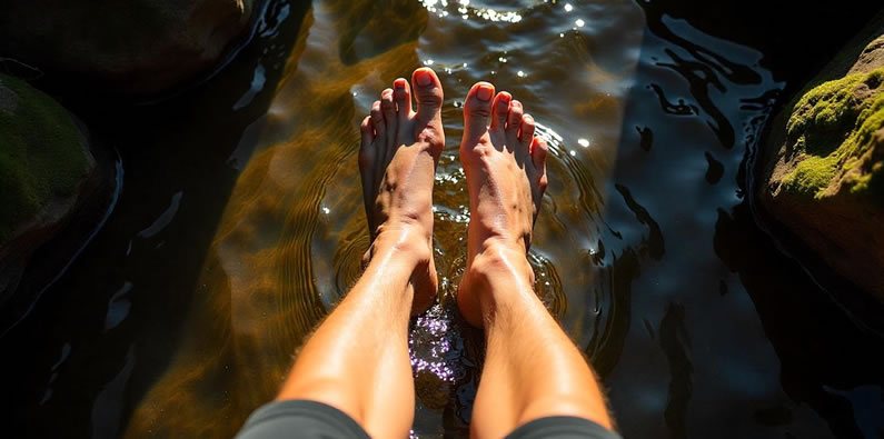 Mann mit Füßen im Wasser